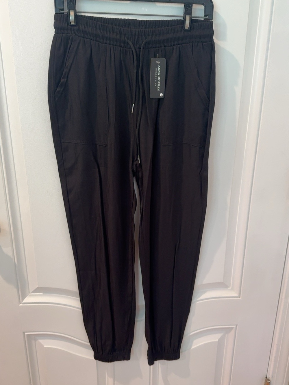Anna Morgan Collection Black Pull On Jogger Pants Size L NWT Drawstring